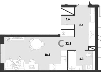 Студия, 32.3 м², 14/31 этаж, ЖК «Страна.Заречная»