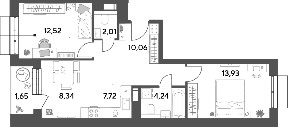 3-комн., 58.82 м², 9/12 этаж, ЖК «Публицист»