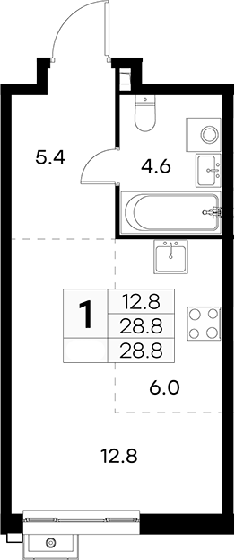Студия, 28.8 м², 20/23 этаж, ЖК «Куркино 15»
