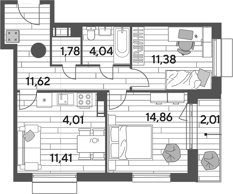 2-комн., 59.1 м², 6/12 этаж, ЖК «Публицист»