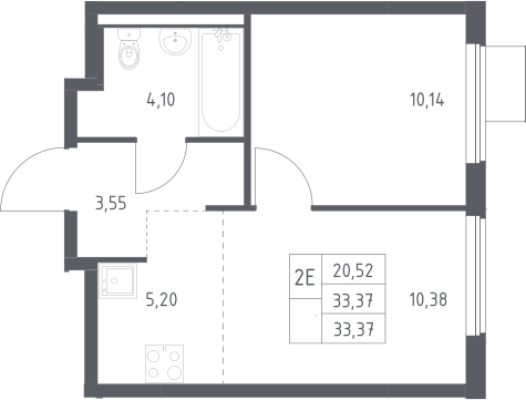 2-комн., 33.37 м², 13/13 этаж, ЖК «Горки Парк»