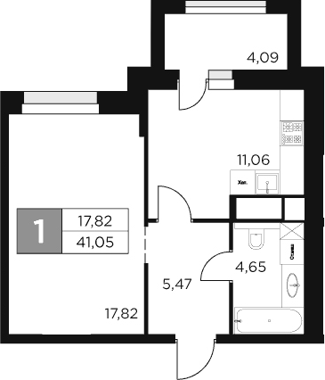1-комн., 39 м², 3/15 этаж, ЖК «Восток 2»