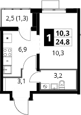 Студия, 23.5 м², 21/22 этаж, ЖК «Южная Битца»