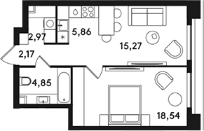 2-комн., 49.66 м², 37/49 этаж, ЖК «СОЛОС»