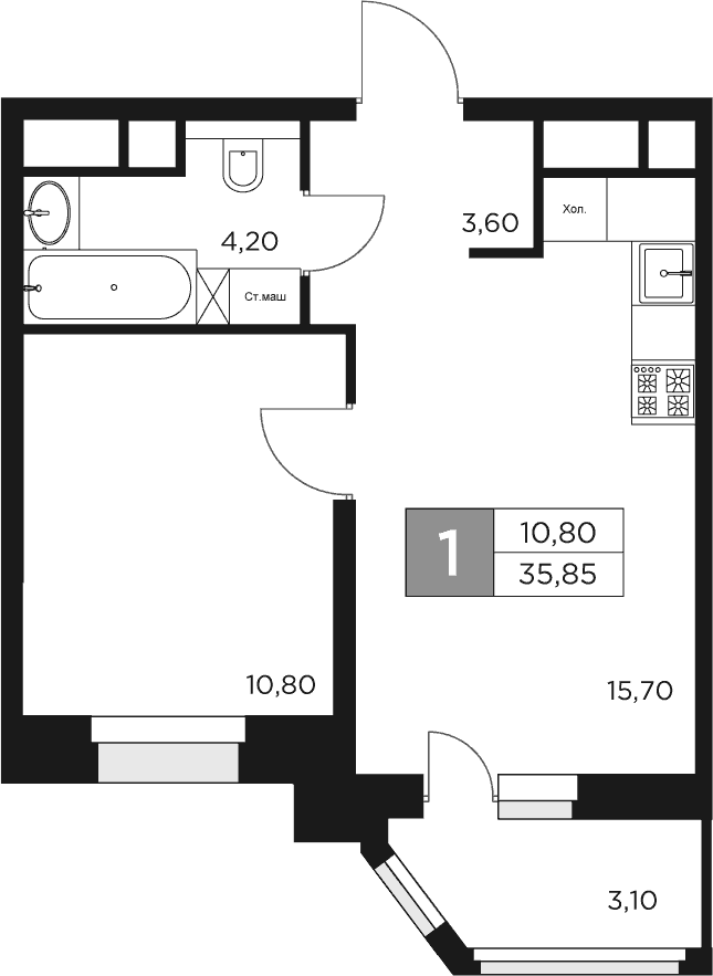2-комн., 34.3 м², 5/17 этаж, ЖК «Восток 2»