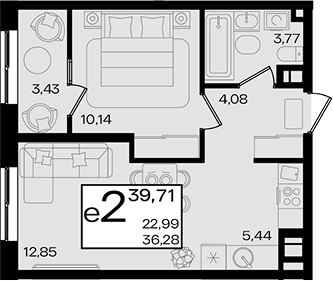 2-комн. квартира, 36.28 м² в ЖК Патрики — фото 2