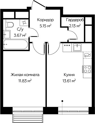 1-комн., 36.39 м², 19/22 этаж, ЖК «Новоград Павлино»