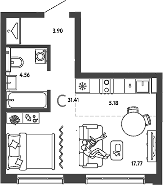 Студия, 31.41 м², 12/19 этаж, ЖК «Страна.Парковая»