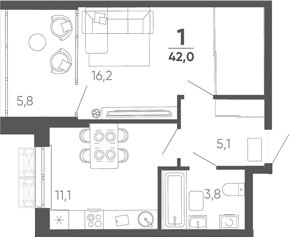 1-комн. квартира, 36.2 м² в ЖК Барса — фото 2