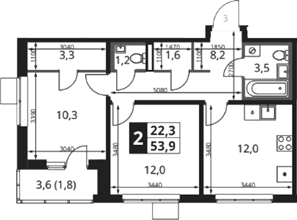 2-комн., 53 м², 8/8 этаж, ЖК «1-й Ясеневский»