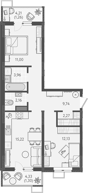 2-комн., 56.48 м², 4/9 этаж, ЖК «Теплые края»