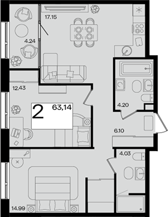 3-комн. квартира, 61.02 м² в ЖК Патрики — фото 2