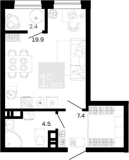 Студия квартира, 31.8 м² в ЖК Хозяин Морей — фото 2