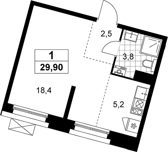 Студия, 29.9 м², 8/14 этаж, ЖК «Прокшино»
