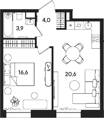 2-комн., 45.1 м², 3/28 этаж, ЖК «СТОУН Райз»