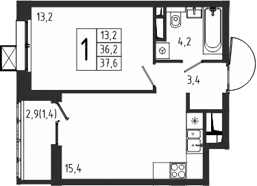 1-комн., 36.2 м², 8/10 этаж, ЖК «Берег»
