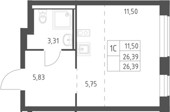 Студия, 26.39 м², 2/17 этаж, ЖК «Горки Парк»