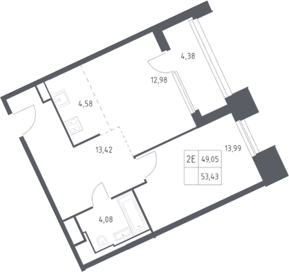 2-комн., 49.06 м², 29/30 этаж, ЖК «Скай Спутник»