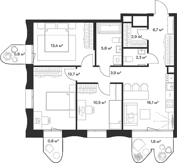 4+ комнаты, 75.3 м², 16/23 этаж, ЖК «Союз»