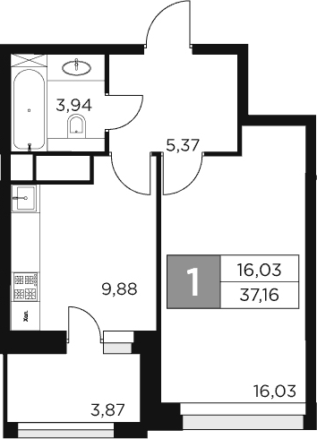 1-комн., 35.22 м², 4/12 этаж, ЖК «Восток 2»
