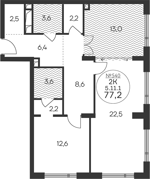 2-комн., 77.2 м², 11/18 этаж, ЖК «Клубный квартал КРЫЛАТСКАЯ 33»