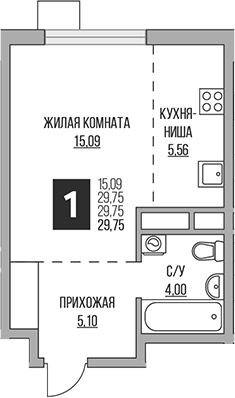 Студия, 29.75 м², 12/14 этаж, ЖК «Гранель Притяжение Сити»