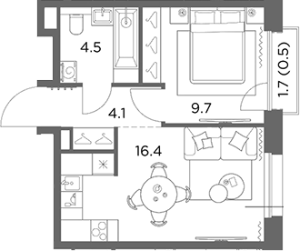1-комн., 34.7 м², 4/6 этаж, ЖК «Станиславский»