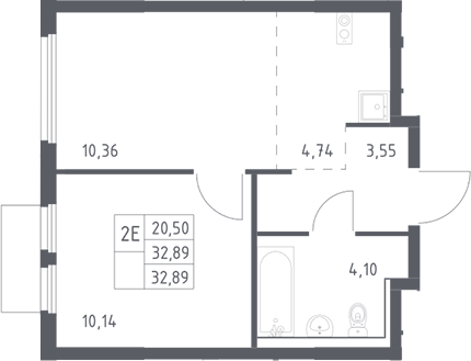 2-комн., 32.89 м², 17/17 этаж, ЖК «Пригород Лесное»