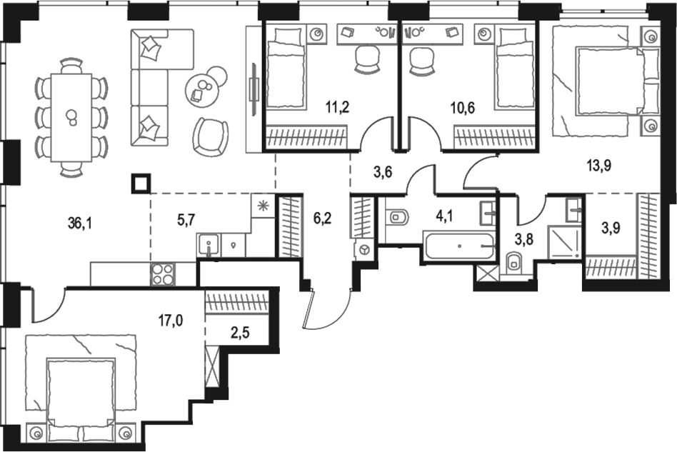 4+ комнаты, 118.6 м², 61/64 этаж, ЖК «Левел Звенигородская»