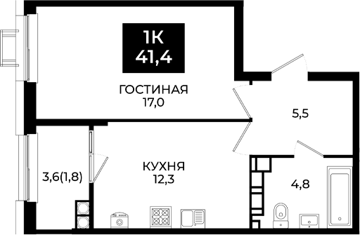 1-комн., 39.6 м², 16/24 этаж, ЖК «Первый. ГК ЮгСтройИнвест»