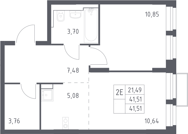 2-комн., 41.51 м², 4/24 этаж, ЖК «Квартал Строгино»