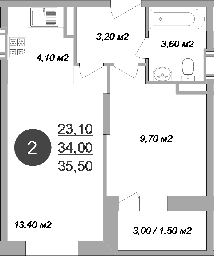 2-комн., 34 м², 17/17 этаж, ЖК «Новые Островцы»
