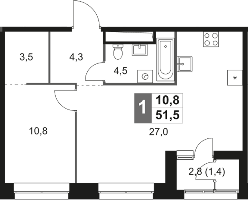 2-комн., 50.1 м², 2/31 этаж, ЖК «Скай Гарден»
