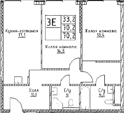 3-комн., 70.2 м², 17/29 этаж, ЖК «Наметкин Тауэр»