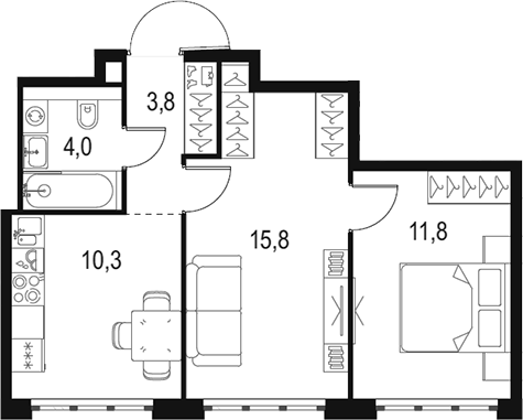 2-комн., 45.7 м², 15/16 этаж, ЖК «Левел Южнопортовая»