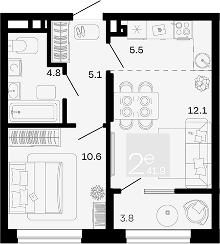 2-комн. квартира, 38.1 м² в ЖК Хозяин Морей — фото 2