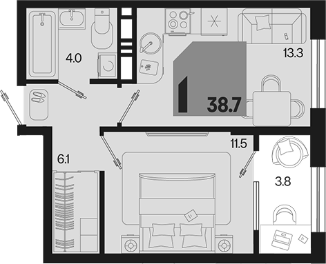 Продается 1-комн. квартира, 34.9 м² — фото 2