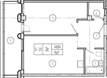 2-комн. квартира, 46.04 м² в ЖК Лучи — фото 2