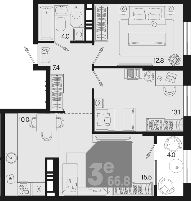 3-комн. квартира, 62.8 м² в ЖК Первое место — фото 2