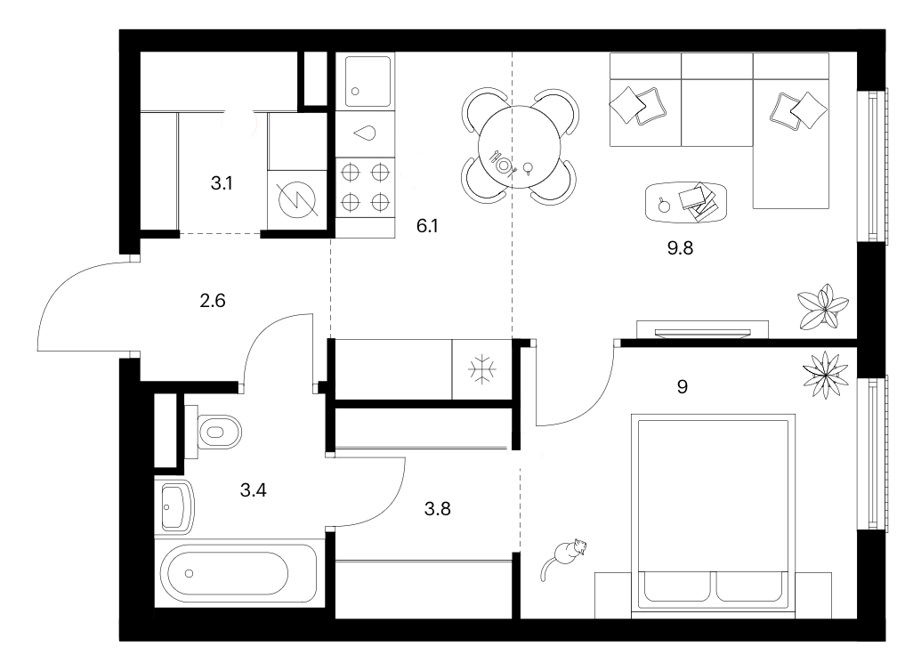 2-комн., 37.8 м², 3/37 этаж, ЖК «Москворечье»