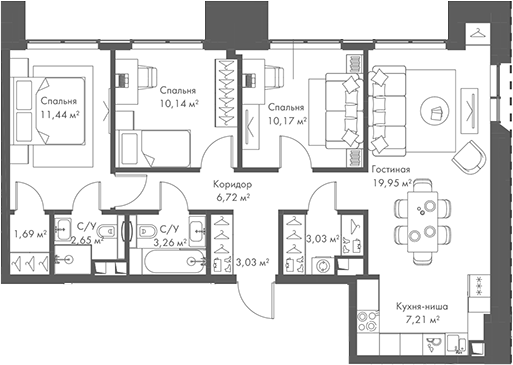 4+ комнаты, 79.29 м², 21/22 этаж, ЖК «МИРА»