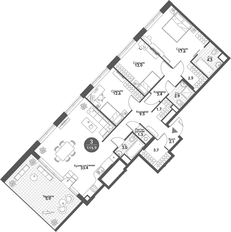 4+ комнаты, 110 м², 15/20 этаж, ЖК «Воксхолл»