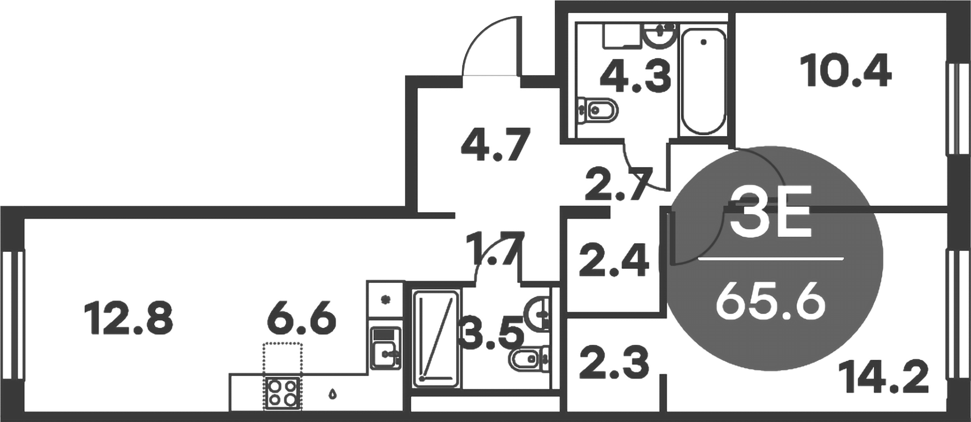 3-комн., 65.6 м², 3/6 этаж, ЖК «Равновесие»