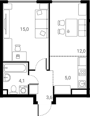 1-комн., 39.7 м², 4/25 этаж, ЖК «Лесная Коллекция»