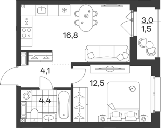2-комн. квартира, 37.8 м² в ЖК Символ. ГК Трест — фото 2