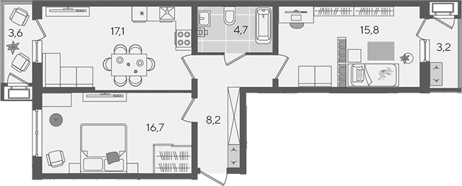 3-комн. квартира, 62.5 м² в ЖК Рекорд — фото 2