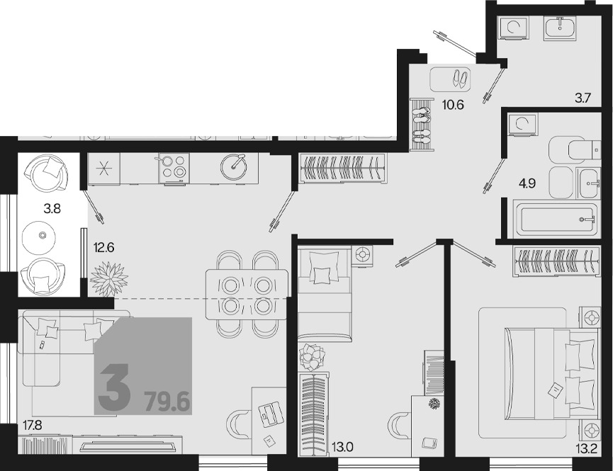 3-комн. квартира, 75.8 м² в ЖК Первое место — фото 2