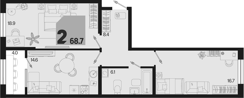 2-комн., 64.7 м², 2/18 этаж, ЖК «Первое место» — фото 2
