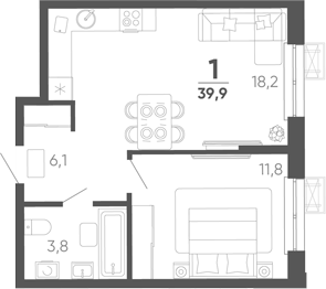 1-комн. квартира, 39.9 м² в ЖК Барса — фото 2