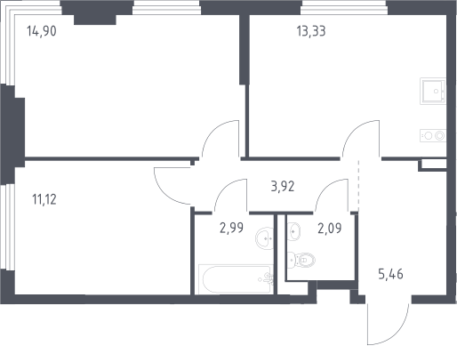 2-комн., 53.81 м², 16/17 этаж, ЖК «Пригород Лесное»